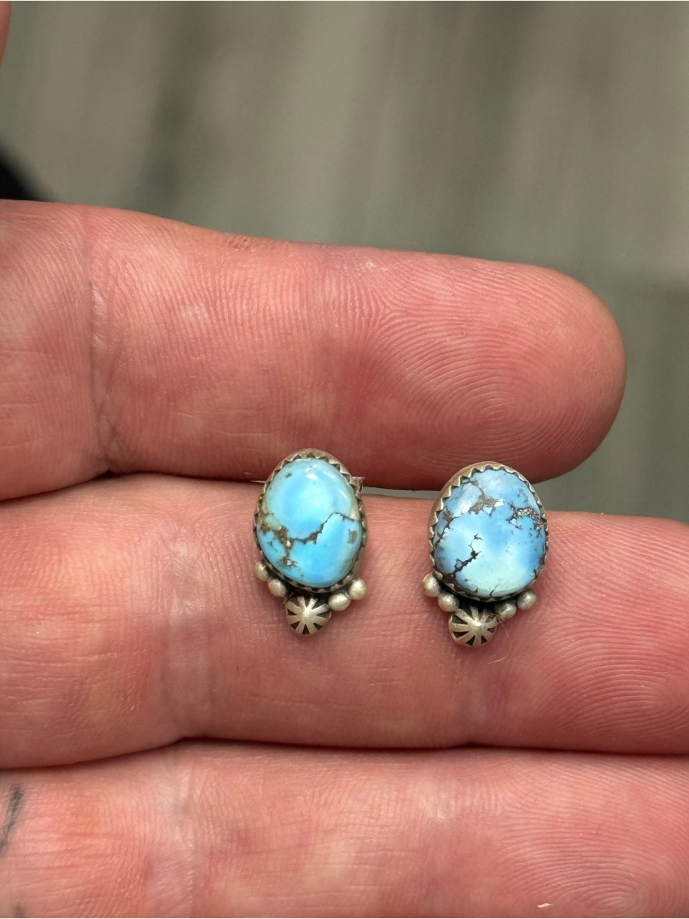 STERLING SILVER GOLDEN HILLS TURQUOISE CONCHO SHOT STUDS EARRINGS .925